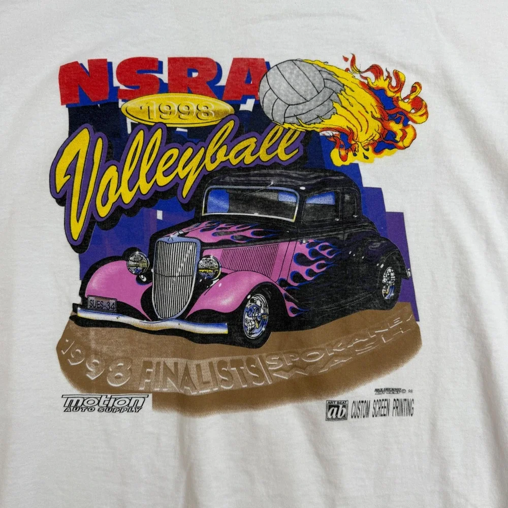 VTG 90's NSRA Volleyball Spokane Hot Rod T-Shirt Hanes XXL White 90s‎ Graphic